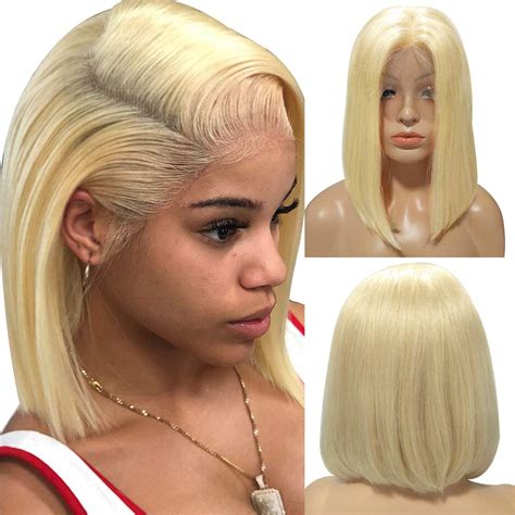 buy human hair blonde lace front wig frontal melting 613 short bob lace wigs bleached knots
