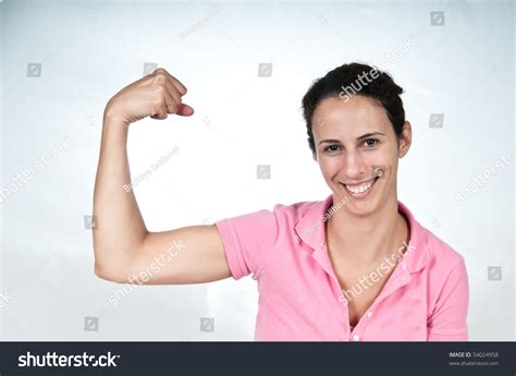 Smiling Woman Flexing Her Bicep Muscle Stock Photo 54024958 Shutterstock