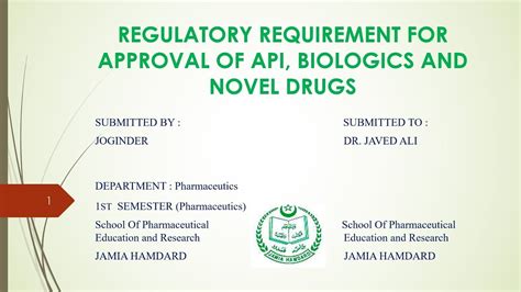 Regulatory Requirement For Approval Of Api Biologics And Novel Drugs