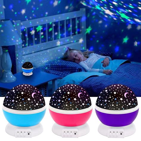 3 Colors Led Star Projector Lamp 360 Degree Romantic Rotating Night