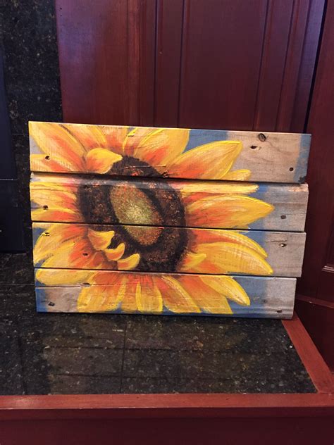 My Painted Sunflower On Pallet Wood Wood Pallets Art Sunflower