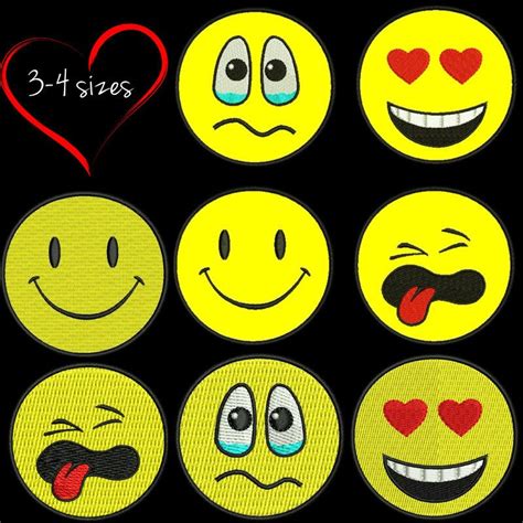 Emoji Smiley Embroidery Design Packmachine Embroidery Etsy