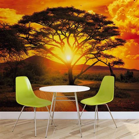 Zachód Słońca Nad Afrykańskim Drzewem Fototapeta Tapeta Kup Na