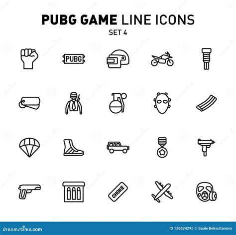 Pubg Game Line Icons Vector Illustration Of Combat Facilities Linear