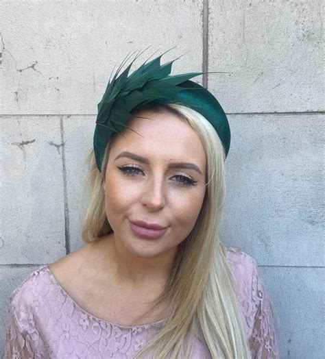 Bottle Green Fascinator Headband Feather Velvet Padded Wedding Etsy