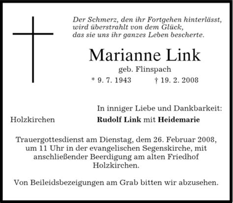 Traueranzeigen Von Marianne Link Trauer Merkur De