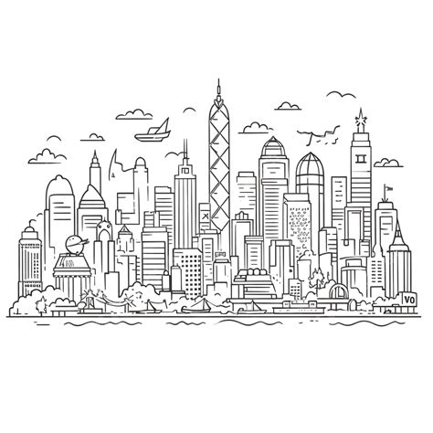 Desenho De Doodle De Contorno De Horizonte De Paisagem Urbana De Hong Kong Png Hong Kong