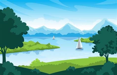 Scenery Of A Lake And Nature Landscape 3318146 Vector Art At Vecteezy