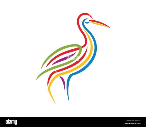 Colorful Standing Egret Illustration With Silhouette Style Vector Stock