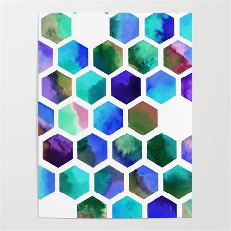 Blue Hexagons Poster By Silvia María Society6