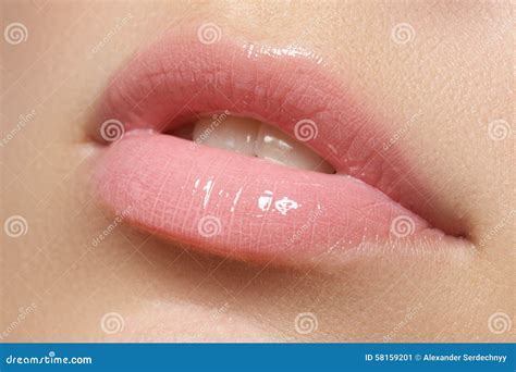 Natural Lips Close Up Shoot Of Young Beautiful Girl With Perfect Skin