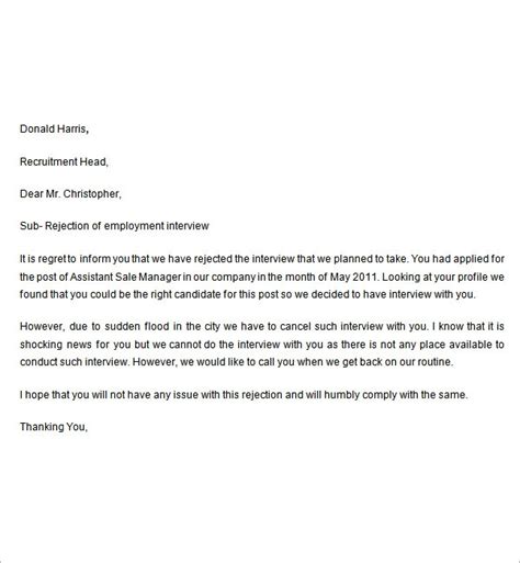 Job Applicant Rejection Letter Collection Letter Template Collection