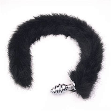 Anal Plug Faux Fox Tail Butt Stopper Black Tails Stainless Steel Butt