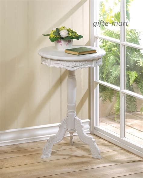 Oak solid wood end table. small WHITE distressed Round french Shabby baroque bedside ...