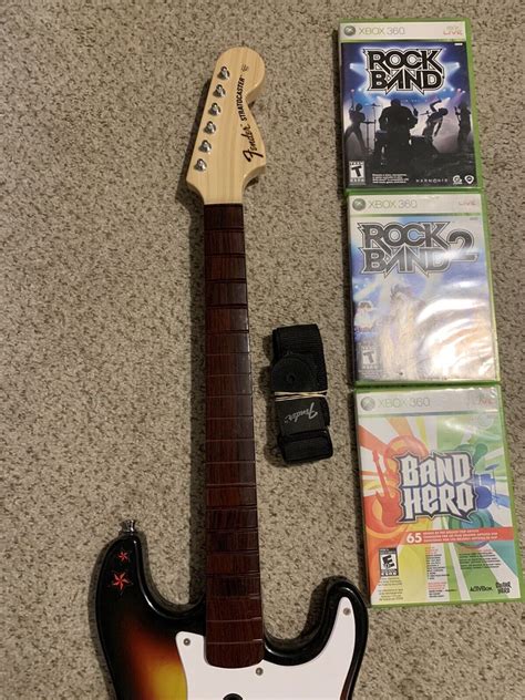 Xbox 360 Rock Band 2 Wireless Fender Sunburst Stratocaster W 3 Games Tested Ebay