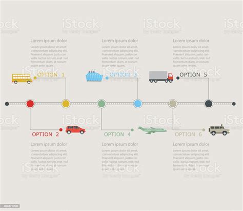 Timeline Infographic With Transportation Icons Stepwise Structu Stock