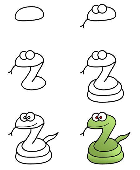 Draw an oval for the head. Drawing cartoon snakes