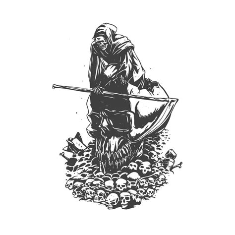 Grim Reaper Horns Grenades Vector Logo Black White — Stock Vector
