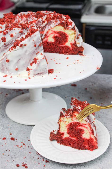Red Velvet Bundt Cake With Cream Cheese Ripple And Glaze