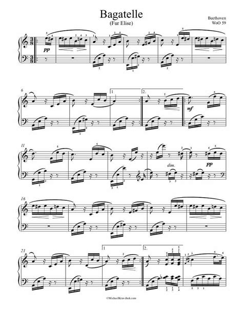 Free Piano Sheet Music Bagatelle Woo 59 Fur Elise Beethoven