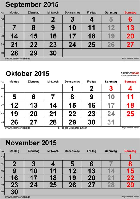 Kalender Oktober 2015 Als Word Vorlagen