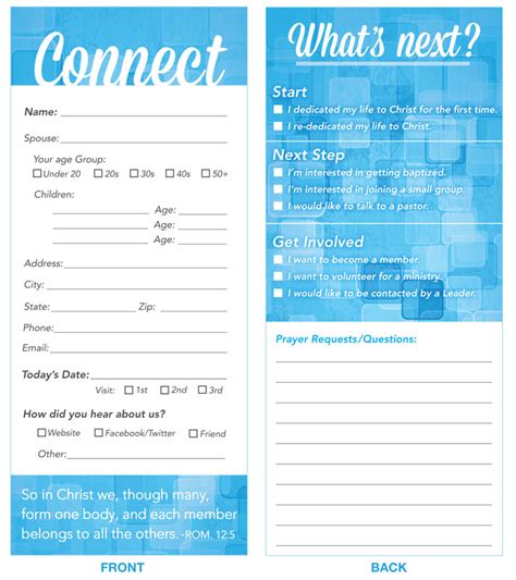 Choose a connection card that matches your church's id as close as possible. Connection Card Blue Connection Card - Church Other ...