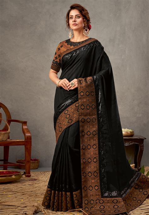 Black Tussar Silk Saree With Blouse 41519