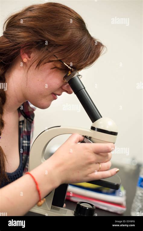 Science Student Using Microscope Stock Photo Alamy