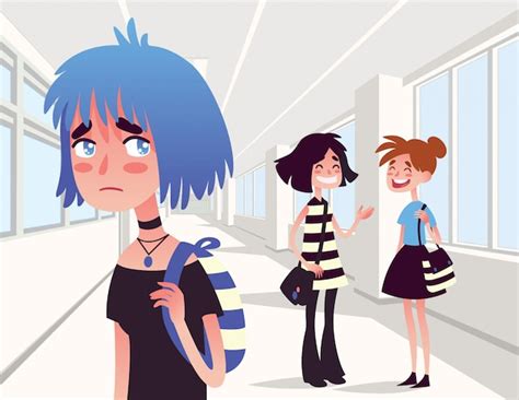 Premium Vector Sad Lonely Girl Looking At Two School Friends Talking