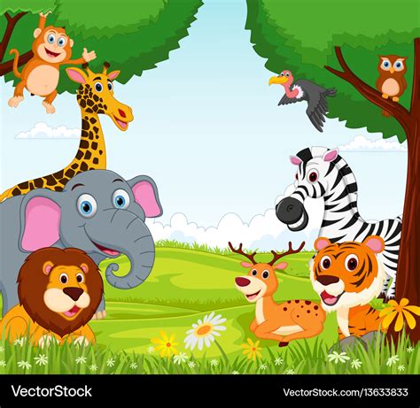 Animal Cartoon In Jungle Royalty Free Vector Image