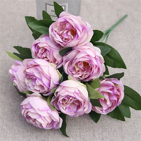10 Heads Light Purple Peony For Decoration Artificial Flowers