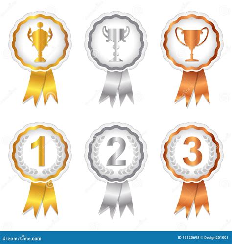 Winners Set 1 Gold Silver And Bronze Rosettes Royalty Free Stock