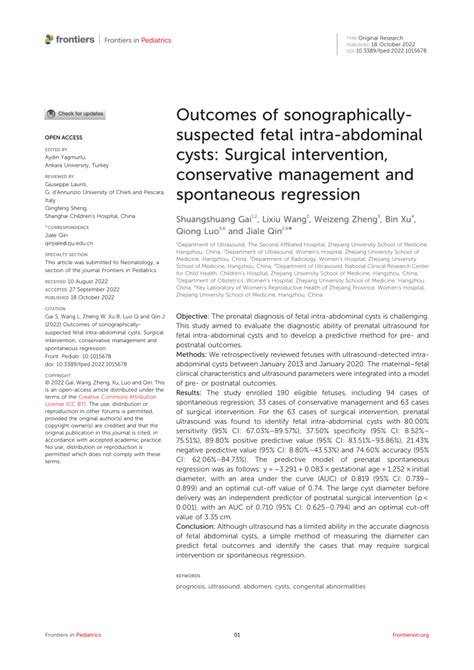 Pdf Outcomes Of Sonographically Suspected Fetal Intra Abdominal Cysts