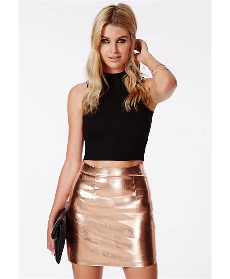 Missguided Sergia Rose Gold Metallic Mini Skirt In Pink Rose Lyst
