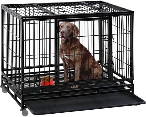 Cage Pet Supplies Dog Kennel Crate Pet Cage Tray Metal Folding 2 Doors