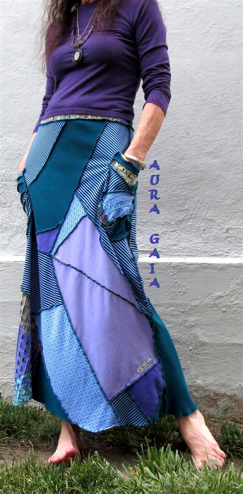 auragaia poorgirl everyday patchy upcycled hippy boho skirt s m blue purple boho outfits boho