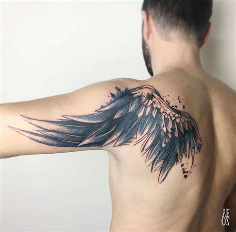 Wing On Guys Shoulder Blade And Upper Arm Best Tattoo Design Ideas
