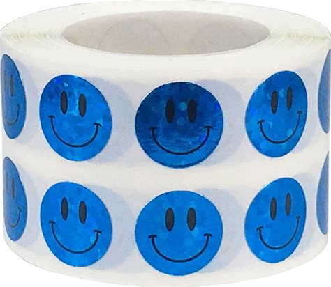 Blue Sparkle Happy Face Stickers 13 Mm 12 Inch Shiny Holographic