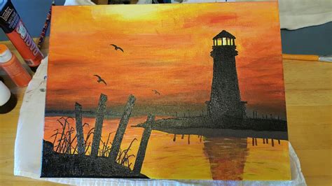Acrylic Lighthouse At Sunset Painting Art Lighthouse