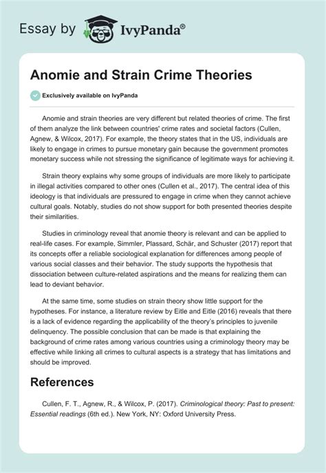 Anomie And Strain Crime Theories 276 Words Essay Example