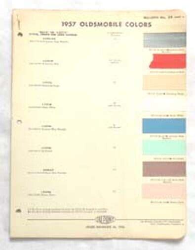 Oldsmobile Dupont Color Paint Chip Charts All Models Original Gm My