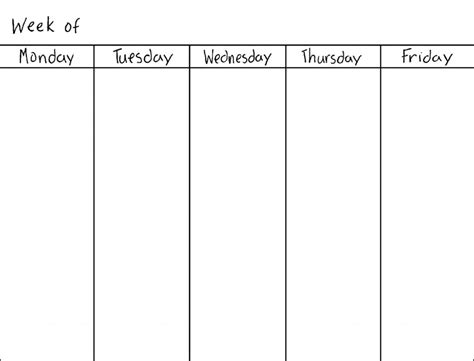 5 Day Week Monthly Calendar Templates