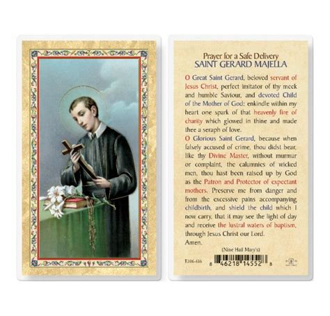 St Gerard Prayer For Safe Delivery Gold Stamped Laminated Holy Card