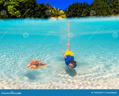 Child Snorkeling Kids Underwater Beach And Sea Stock Image Image Of