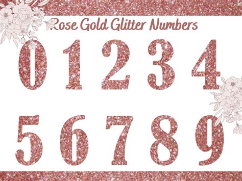 Rose Gold Glitter Numbers Clipart Rose Gold Glitter Digital Etsy