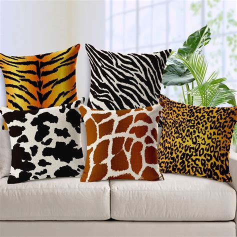 Decorative Throw Pillows Animals Textures Zebra Leopard Tiger Giraffe