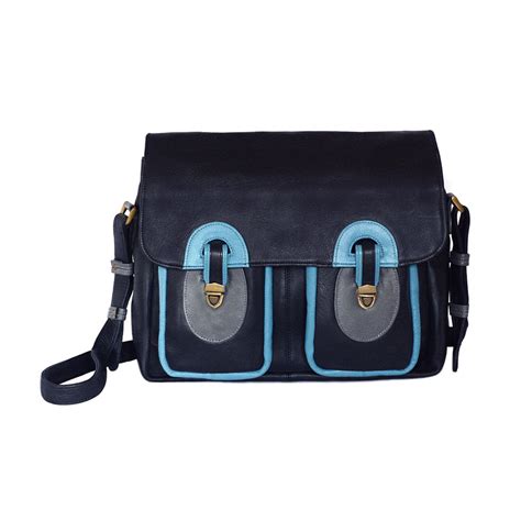 Medium Cross Body Satchel Navy With Grey And Sky Blue