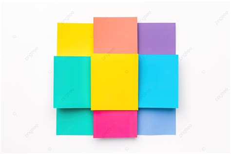Rainbow Squares Of Colored Writing Paper On White Background High