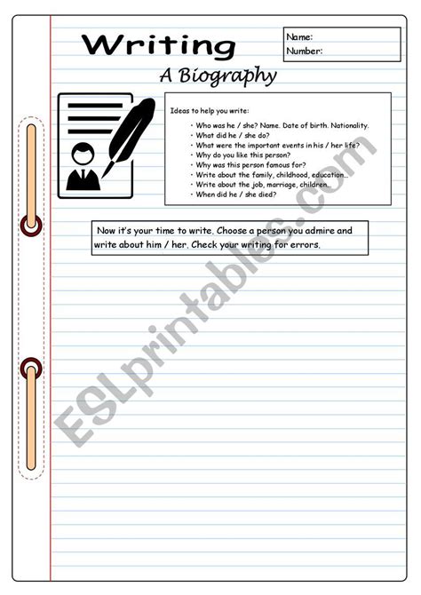 Writing A Biography Esl Worksheet By Almaire