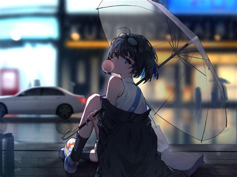 Desktop Wallpaper Enjoying Rain Anime Girl Hd Image